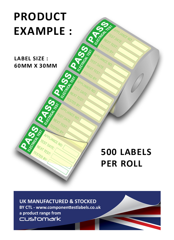 50 PAT Test Labels size 20mm x 30mm Pt No WLTESTEDP 